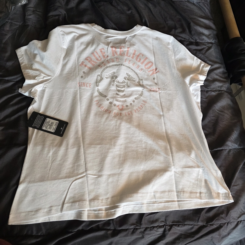 True Religion Women's 3XL Plus Bedazzled Buddha T-Shirt Crystal Logo Tee New